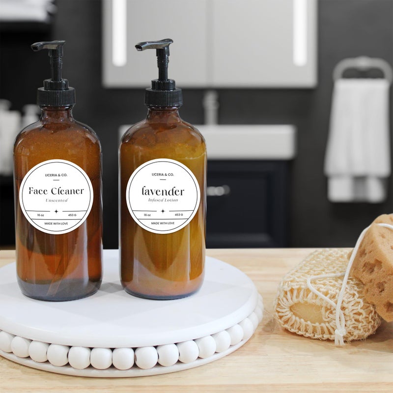 Cornucopia Brands زجاجات أمبر 16 أونصة من كورنوكوبيا براندز مع مضخات (عبوة من 2)؛ زجاجات بني قابلة لإعادة التعبئة للصابون السائل مع ملصقات، أغطية بلاستيكية خالية من BPA - Image 3